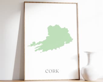 Cork Map Print, County Cork Ireland Map, Irish County Poster, Irish Abroad Wall Art Gift, Leaving Ireland Present, Digital Download