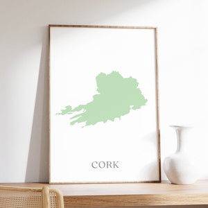 Cork Karte Print, County Cork Irland Karte, Irish County Poster, Irish Abroad Wand Kunst Geschenk, Irland Geschenk verlassen, digitaler Download