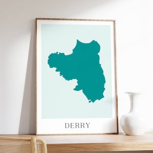 Carte du comté de Derry, impression d'art de Derry, affiche de la carte de Derry, art mural irlandais imprimable, cadeau d'émigrant irlandais, décoration d'intérieur irlandaise, numérique ou imprimé