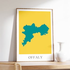 Carte du comté d'Offaly, impression d'art d'Offaly, carte d'Offaly, art mural irlandais, cadeau d'émigrant irlandais, décoration d'intérieur irlandaise, numérique ou imprimé