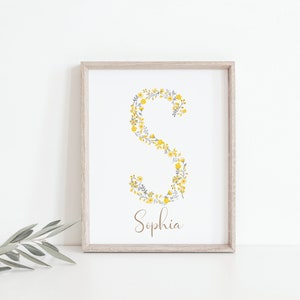 Impressão de nome floral personalizado, impressão personalizada para meninas, novo presente de nome de bebê, arte de parede de carta de berçário de flores, download digital instantâneo