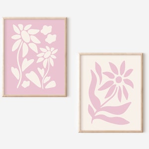 Pastel Pink Floral Prints, Printable Set of 2 Wall Art, Danish Pastel Decor, Abstract Botanical Pastelcore Posters, Instant Digital Download