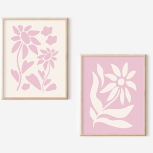 Pastel Pink Floral Prints, Printable Set of 2 Wall Art, Danish Pastel Decor, Abstract Botanical Pastelcore Posters, Instant Digital Download