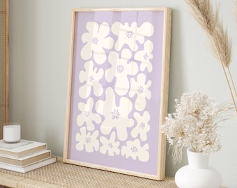 Pastel Daisy Floral Art Print: Lilac Abstract Decor (Digital Download)