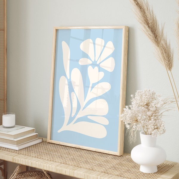Blue Pastel Abstract Botanical Flower Print Flower Poster Boho Printable Art Colorful Abstract Flower Poster Digital Download Print