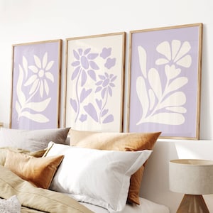 Láminas de flores lilas en tonos pastel, juego imprimible de 3 piezas de arte mural floral, decoración danesa en tonos pastel, póster Pastelcore, descarga digital instantánea
