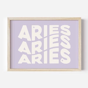 Pastel Aries Print, Lilac Star Sign Poster, Cancer Wall Art, Cancer Birthday Gift, Zodiac Art Printable, Horizontal Horoscope Print