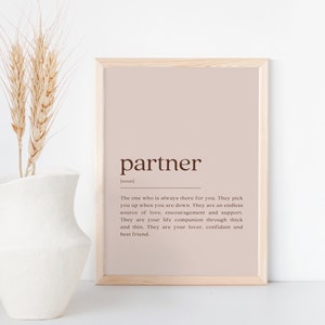Partner Definition Print, Partner Gift, Gifts for Significant Other, Printable Art, Minimalist Print, Modern Wall Art, Digital Download