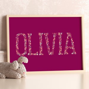 Girls Name Print, Girls Room Wall Decor, Personalized Name Print, Flower Name Printable, Custom Teen Wall Art, Girl Gift, Digital Download