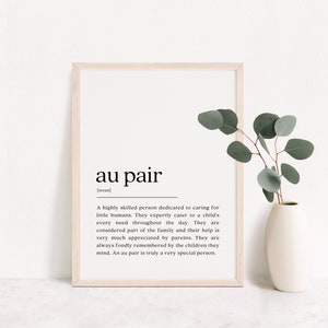 Au Pair Gift, Au Pair Definition Print, Au Pair Thank You, Au Pair Appreciation Gift, Au Pair Leaving Present, Instant Digital Download