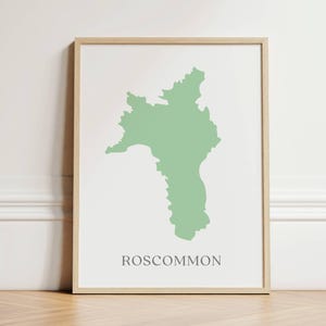 Impression de carte de Roscommon, carte du comté de Roscommon en Irlande, affiche du comté d'Irlande, cadeau d'art mural irlandais à l'étranger, cadeau de départ de l'Irlande
