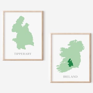 Impressions de cartes du comté d’Irlande, ensemble de 2 affiches de cartes irlandaises personnalisées, comtés irlandais, art mural irlandais, cadeau d’émigrant irlandais, décoration intérieure irlandaise