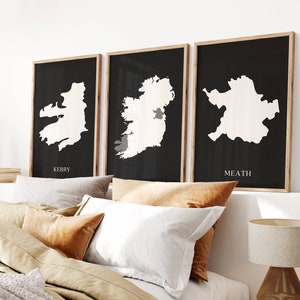 Ierland County kaart prints, set van 3 gepersonaliseerde Ierse kaart posters, Ierse graafschappen, Ierse kunst aan de muur, Ierse emigrant cadeau, Ierse Home decor
