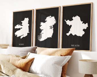 Ireland County Map Prints, Set of 3 Personalized Irish Map Posters, Irish Counties, Irish Wall Art, Irish Emigrant Gift, Irish Home Decor