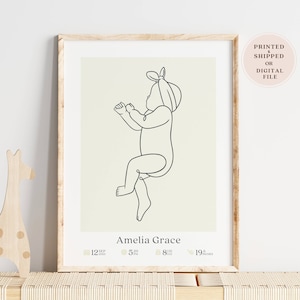 Personalized Birth Print, 1 to 1 Scale Baby Girl Poster, Custom Newborn Gift, Neutral Color Printable Nursery Decor, Printed & Shipped