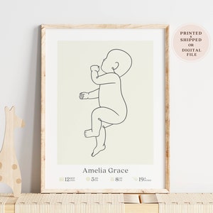 Custom Birth Print, 1:1 Scale Baby Poster, Personalized Newborn Gift, Neutral Color Printable Nursery Decor, Printed and Shipped or Digital