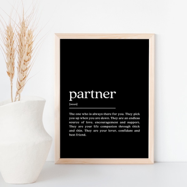 Partner Definition Print, Partner Gift, Gifts for Significant Other, Printable Art, Minimalist Print, Modern Wall Art, Digital Download