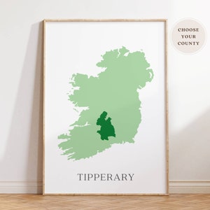 Affiche du comté d'Irlande, impression personnalisée de carte du comté d'Irlande, comtés d'Irlande, art mural irlandais, cadeau d'émigrant irlandais, décoration d'intérieur irlandaise