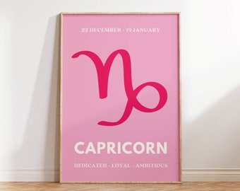 Pink Capricorn Star Sign Print: Zodiac Wall Art (Digital Files Only)