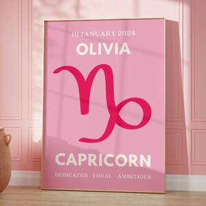 Personalized Capricorn Print, Custom Birthday Gift, Name and Date of Birth Star Sign Poster, Dorm Room Decor, Zodiac Sign Wall Art
