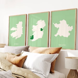 Impressions de cartes du comté d’Irlande, ensemble de 3 affiches de cartes irlandaises personnalisées, comtés irlandais, art mural irlandais, cadeau d’émigrant irlandais, décoration intérieure irlandaise