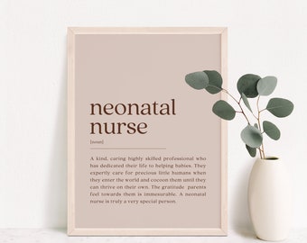 Impresión artística con la definición de enfermera neonatal: Decoración de pared con sustantivos minimalistas (descarga digital)