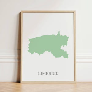 Carte du comté de Limerick, impression d'art de Limerick, affiche de la carte de Limerick, art mural irlandais, cadeau d'émigrant irlandais, décoration d'intérieur irlandaise, numérique ou imprimé