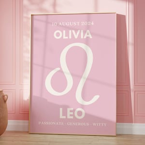 Personalized Leo Print, Custom Birthday Gift, Name and Date of Birth Star Sign Poster, Dorm Room Decor, Zodiac Sign Wall Art