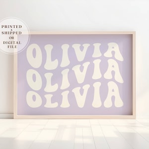 Personalized Name Print, Pastel Lilac Wavy Name Print, Neutral New Baby Name Gift, Nursery Wall Art, Kids Room Name Print, Boho Name Poster