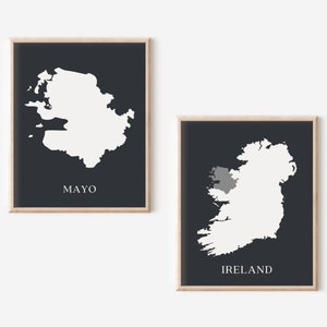 Irland County Karte Drucke, 2er Set personalisierte irische Karte Poster, irische Grafschaften, irische Wandkunst, irisches Auswanderergeschenk, irisches Wohndekor