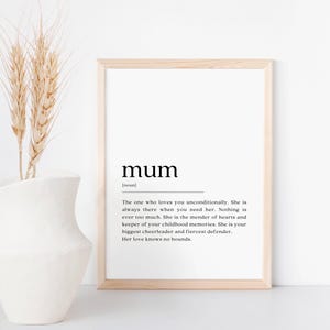 Mum Definition Print, Mothers Day Gift, New Mum Gift, Gifts for Her, Printable Art, Minimalist Print, Modern Wall Art, Digital Download