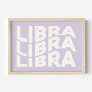 Pastel Libra Print, Lilac Star Sign Poster, Libra Wall Art, Libra Birthday Gift, Zodiac Art Printable, Horizontal Horoscope Print