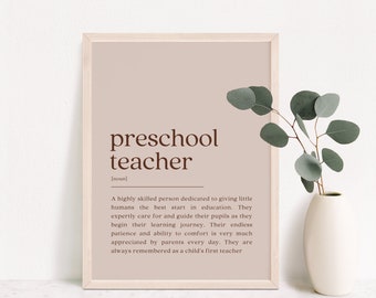 Preschool Teacher Gift, Preschool Teacher Definition Print, Teacher Thank You, Teacher Appreciation, Teacher Graduation, Digital Download