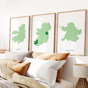 Impressions de cartes du comté d’Irlande, ensemble de 3 affiches de cartes irlandaises personnalisées, comtés irlandais, art mural irlandais, cadeau d’émigrant irlandais, décoration intérieure irlandaise