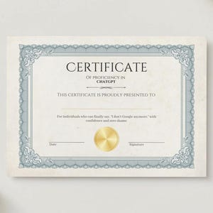 Funny ChatGPT エキスパート認定証、技術系同僚へのギフト（デジタルダウンロード）