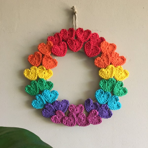 Rainbow, Wreath, 21cm, Rainbow heart wreath, Mother's Day wreath, Birthday gift, Gift for her, home decor, NHS, Pride month, LGBTQ