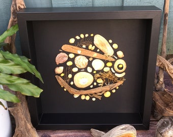 Rockpool in Yellow, Coastal Art, Wall Decor, Driftwood, Shells, Seaside, Beach theme, Sea Mandala, Coastal decor, Beach art, Gift