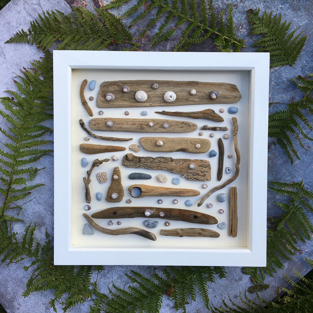 Driftwood and Shell Art, 46cm X 46cm, Framed Coastal Art, Coastal Wall