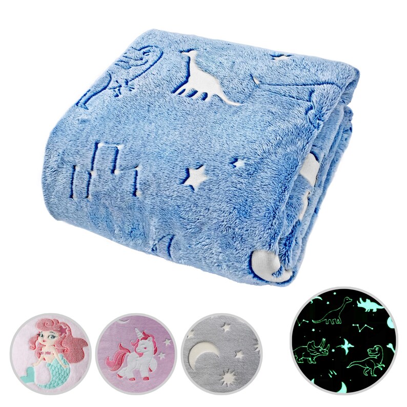 Glow in The Dark Throw Blanket Blue Dinosaur Gifts for Girls Etsy