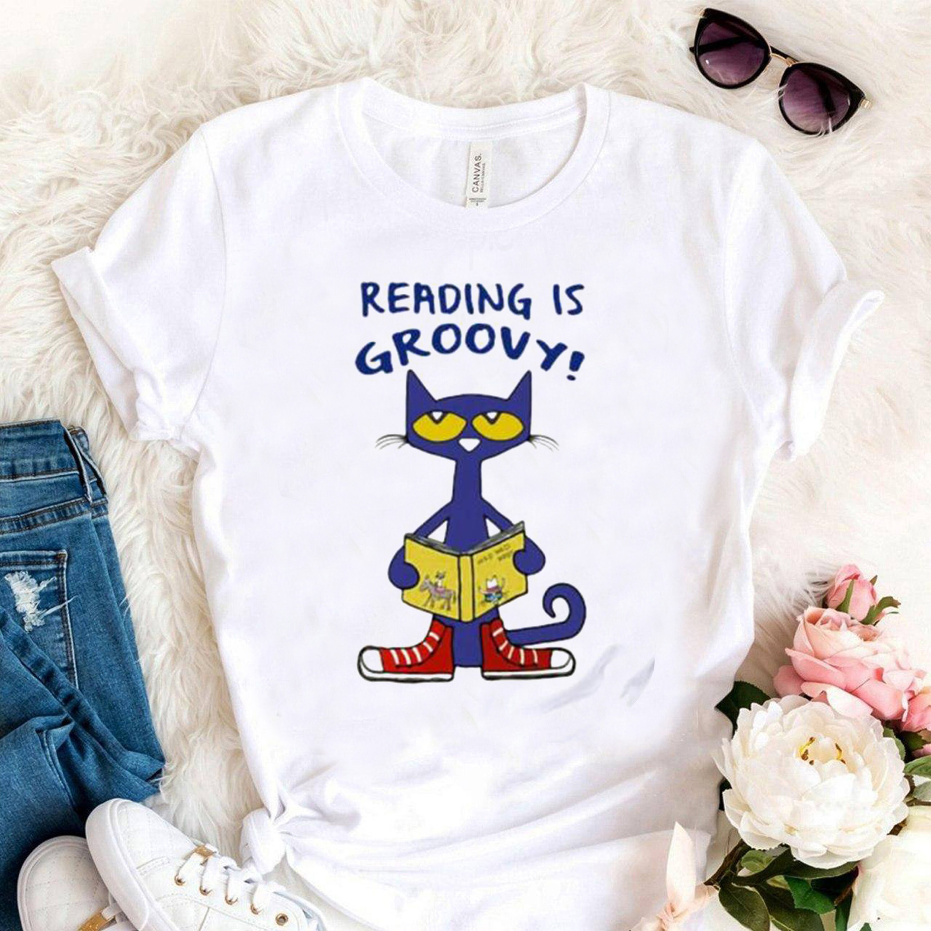 Pete The Cat Colorful Pete The Cat Reading Is Groovy shirt Etsy
