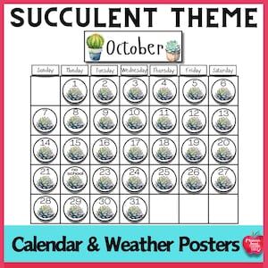 Sukkulenten-Themen-Klassenzimmer-Kalender-Set & Wetter-Set: 10 Rahmen für das tägliche Morgentreffen im Kindergarten