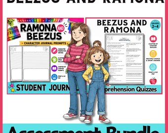 Beezus and Ramona Assessment Bundle | Novel Study Quizzes, Journal Activities & Reading Comprehension Worksheets