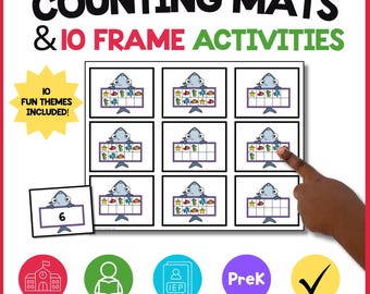 Counting Mats 1-10 Printable Math Centers Ten Frame Activities Number Sense Kindergarten Preschool Homeschool Special Education