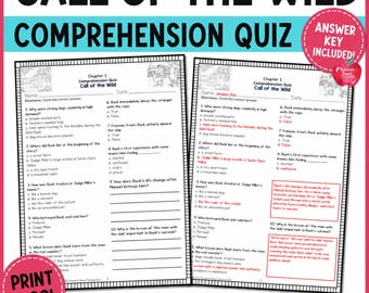 Call of the Wild Chapter Quizzes | Novel Study Reading Comprehension Activities | Literature Unit | Printable Middle School Worksheets