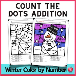 Winter Addition Color by Code Worksheets: Math Activities (PDF Pattern)