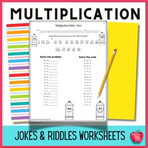 Może przedstawiać: Czarno-biała karta pracy zatytułowana "Multiplication Math Jokes". Karta pracy zawiera kod mnożenia i sekcję do rozwiązywania zadań mnożenia. Karta pracy została stworzona dla dzieci, aby ćwiczyły swoje umiejętności mnożenia.