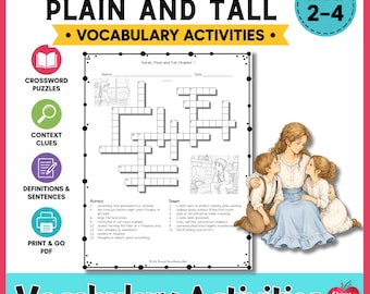 Sarah Plain and Tall Novel Study Vocabulary Activities Worksheets for 3rd 4th 5th Grade ELA Reading Practice