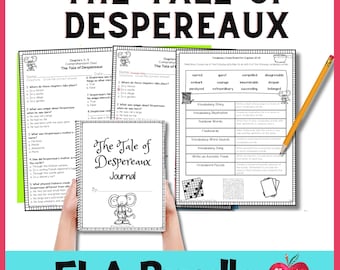 Peut inclure: Un lot d'activités ELA imprimable en noir et blanc pour l'étude du roman "Le conte de Despereaux". Le lot comprend des quiz de compréhension, des activités de vocabulaire et un journal.