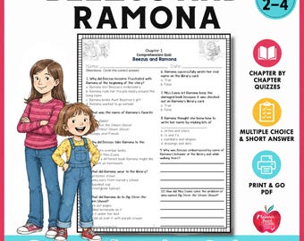 Beezus and Ramona Chapter Quizzes Reading Comprehension Tests Novel Study Activities Upper Elementary ELA Assessments