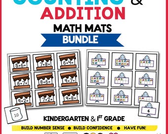 Counting Addition Math Mats Bundle | Ten Frame Dots Activities | Kindergarten Homeschool Centers Printable